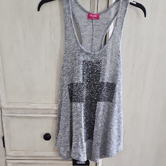 Shasa Heather Gray Sequin Tank Top - Picture 1 of 5